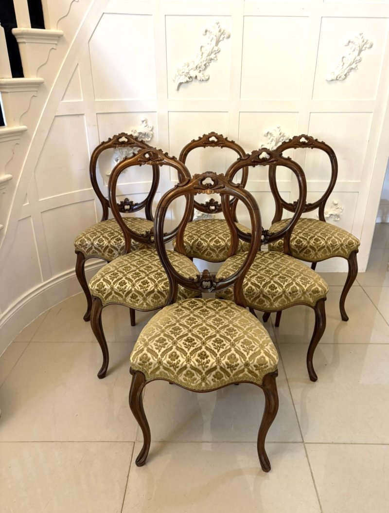 Outstanding Quality Antique Victorian Set of Six Carved Walnut Dining Chairs - Image 2